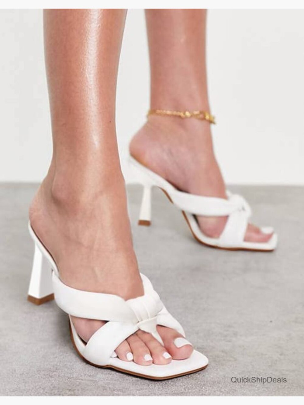 Square Toe Thong Heels Mules Kitten Heel Sandals Slip On - Picture 4 of 7